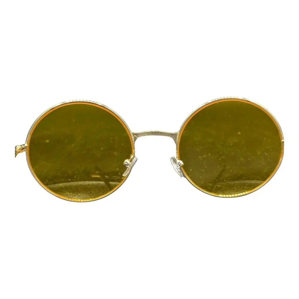 Round Hippie Gold yellow Sunglasses UV Protection‎